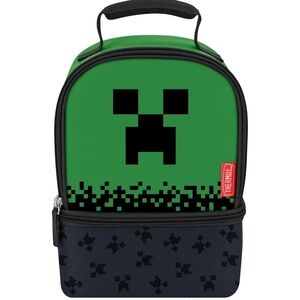 Minecraft DUAL Thermos Green & Black Pixel Creeper Lunch Tote